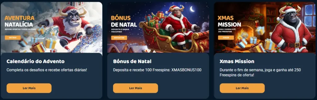 Secção de promoções e recompensas do casino