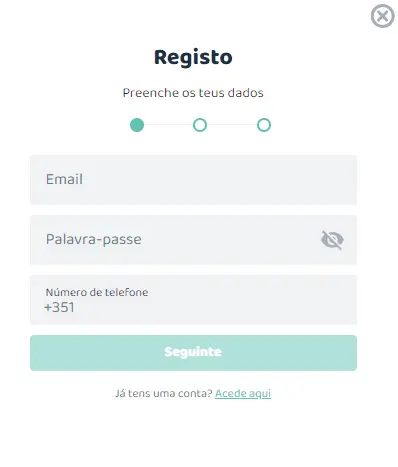 Formulário rápido para criar conta de jogador
