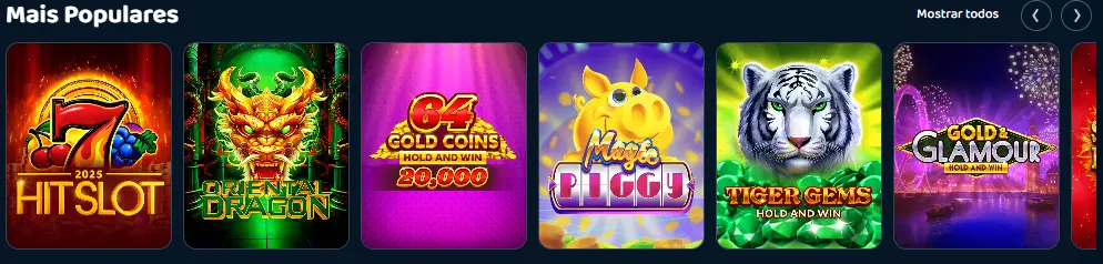 Vista geral da coleção de jogos do casino